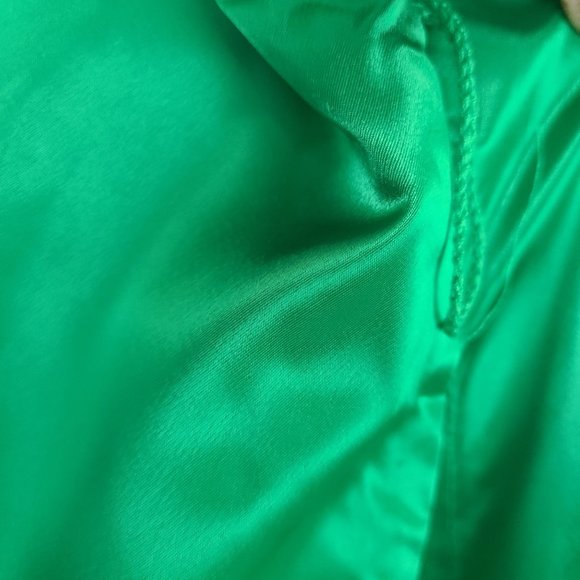 a new day Womens Mini Dress Long Sleeve Satin Green Round Neck Shift Casual M - Picture 5 of 11
